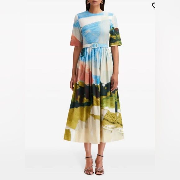 Oscar de la Renta Multicolor Artistic Midi Dress - Picture 1 of 8